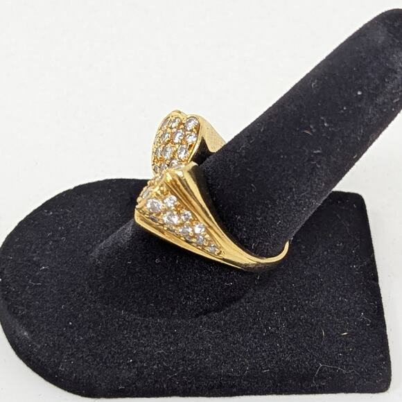 18K Gold Estate Vintage Diamond Pave Double Floral Ring Yellow Gold Size 6 - Picture 5 of 13